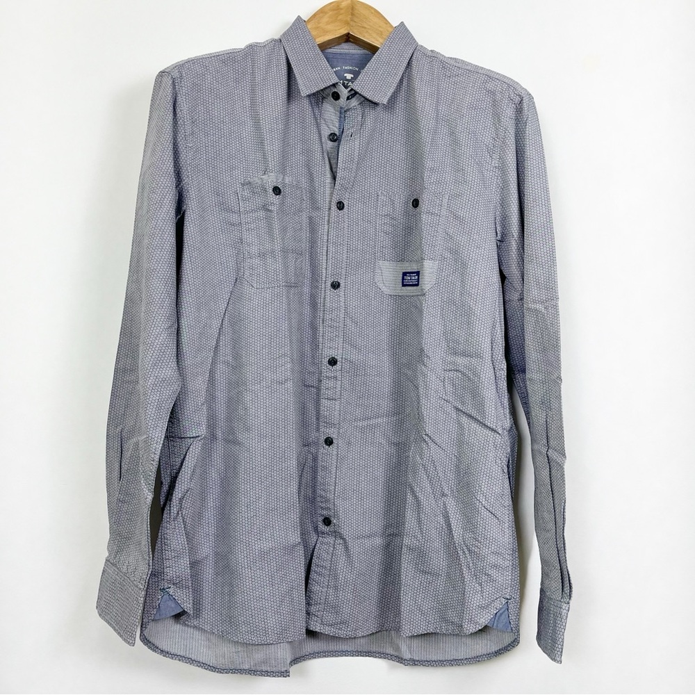 EUC Tom Tailor Men’s Cotton Grey Blue Long Sleeve Button Shirt Size Extra-Large